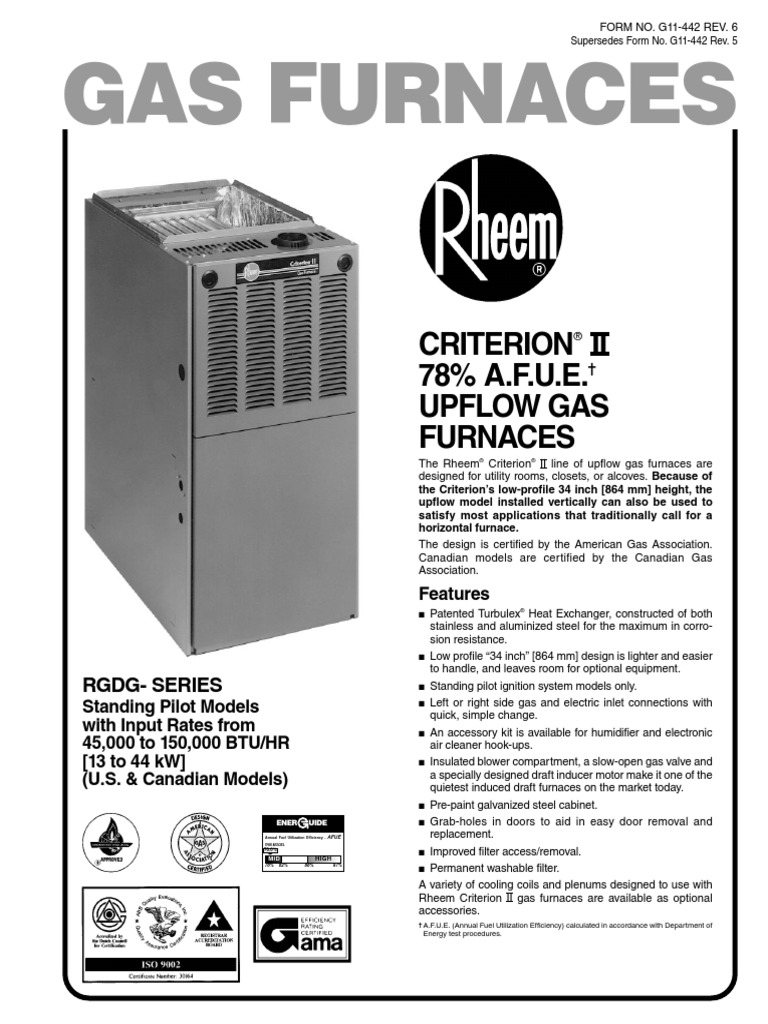 Gas Furnaces: Criterion II 78% A.F.U.E. Upflow Gas Furnaces | PDF | Furnace  | Electromechanical Engineering