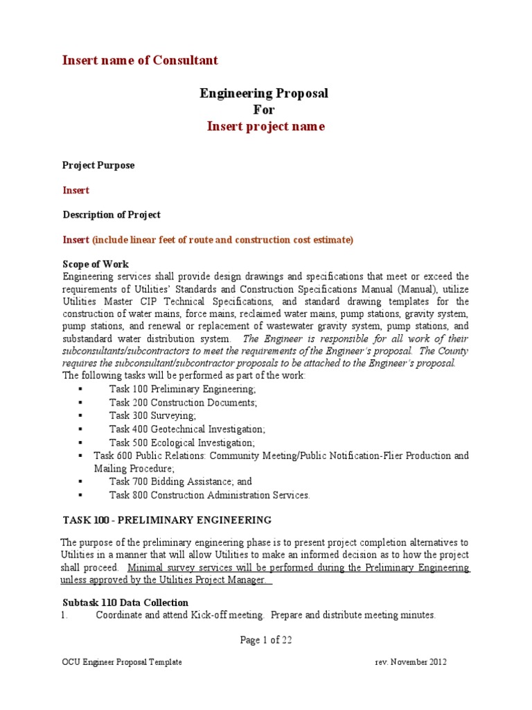 21 Engineer Proposal Template  PDF  Specification (Technical Pertaining To Engineering Project Proposal Template