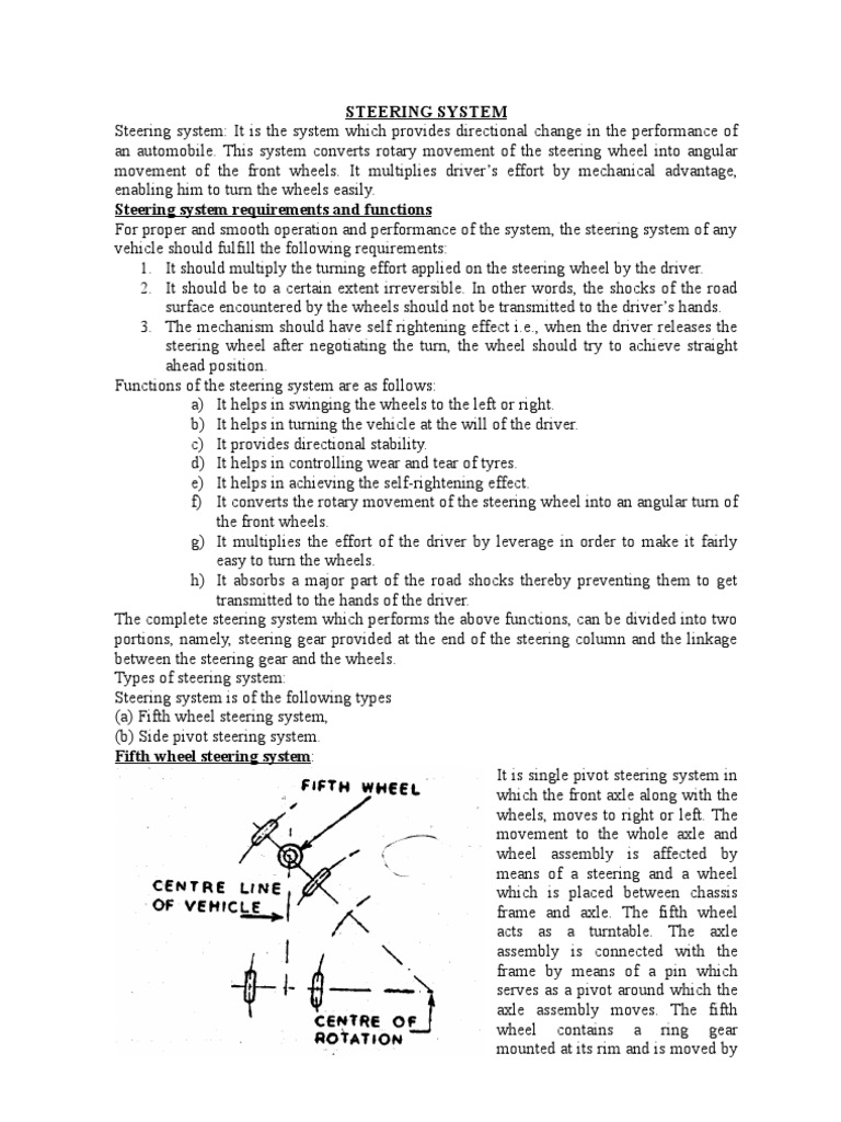 Overview of Automobile Steering Systems | PDF | Technology & Engineering