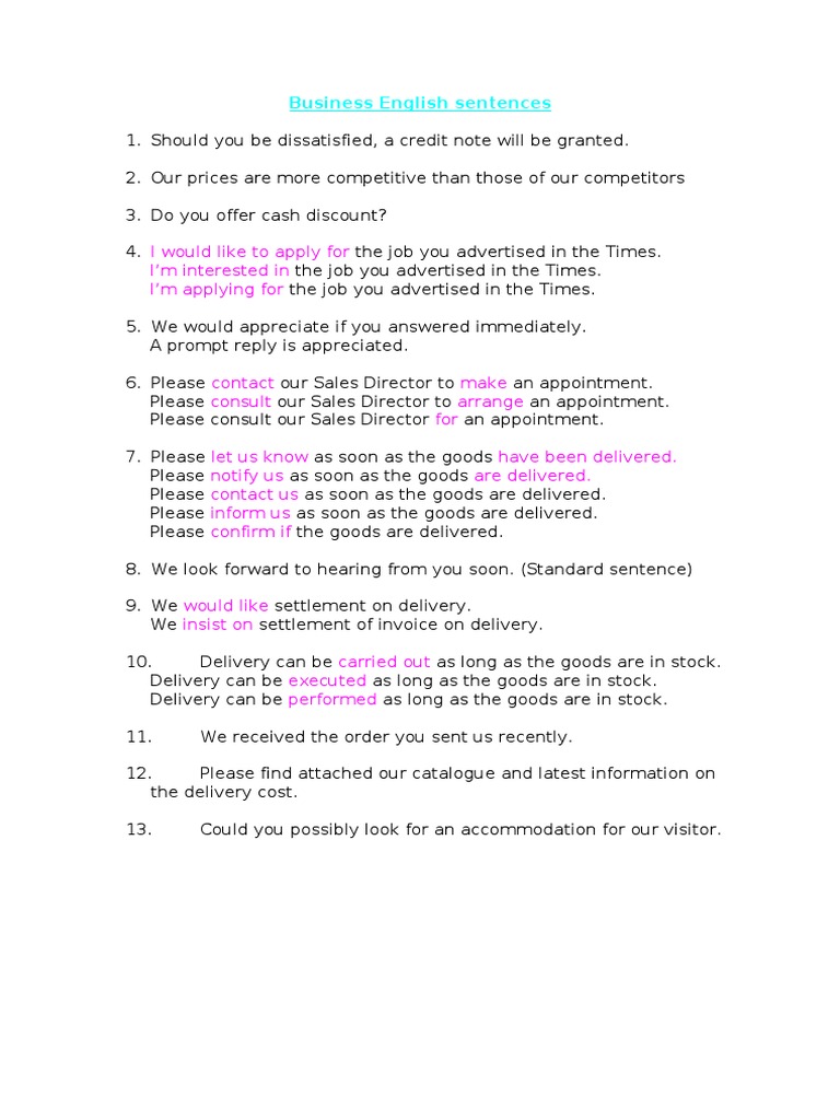 Business English Sentences