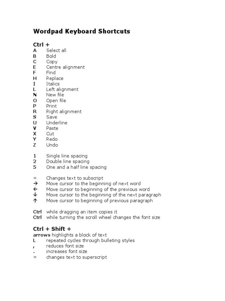 WordPad Keyboard Shortcuts Guide | PDF | Foreign Language Studies ...