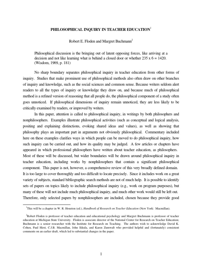 Philosophical Inquiry in Teacher Education | PDF | Inquiry | Argument