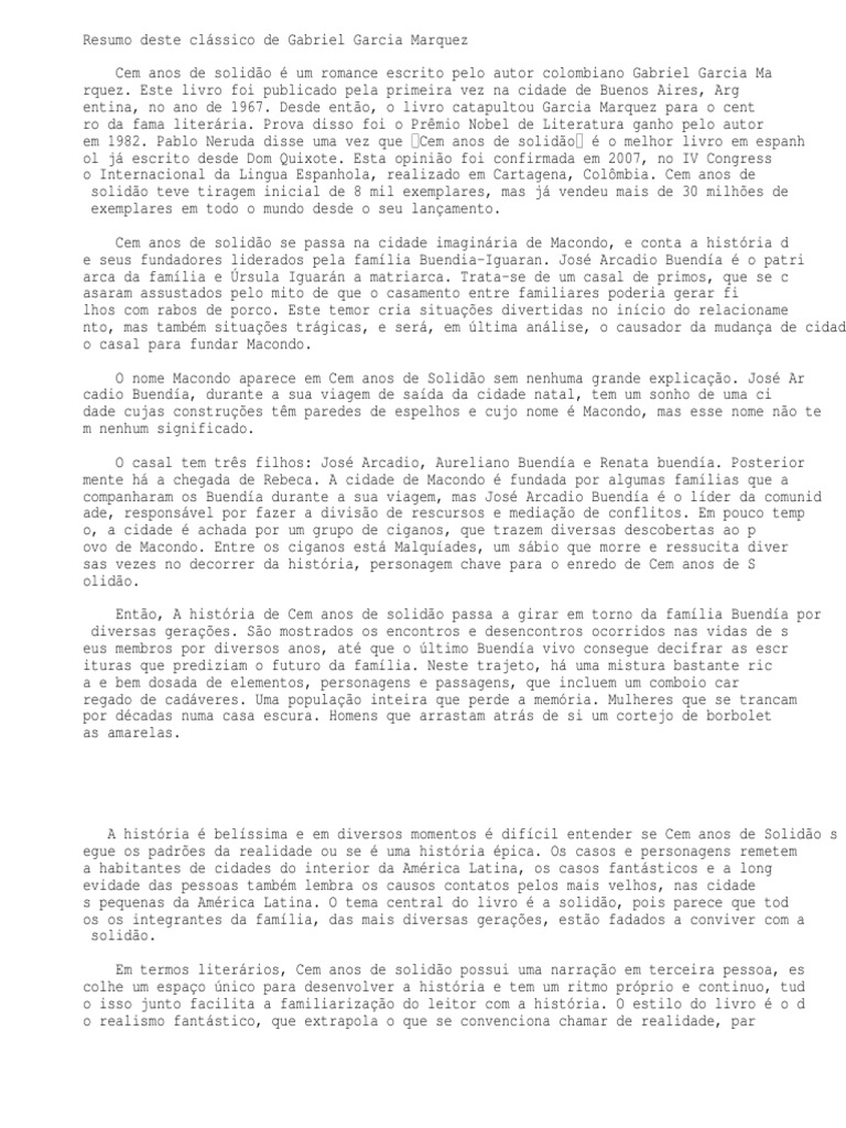 cem anos de solidão resumo