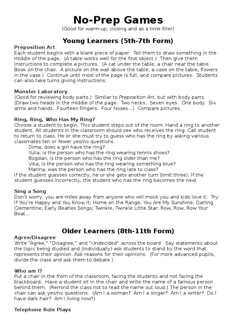 Tefl Esl No Prep Games Pdf