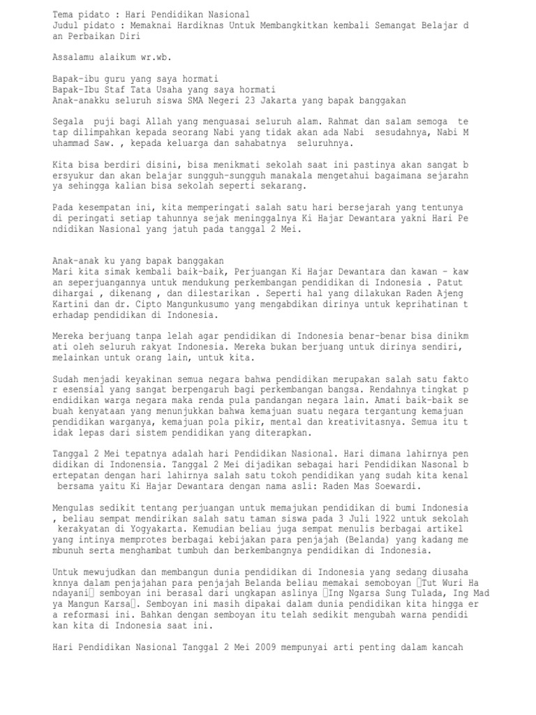 Contoh Naskah Pidato Hari Pendidikan Nasional