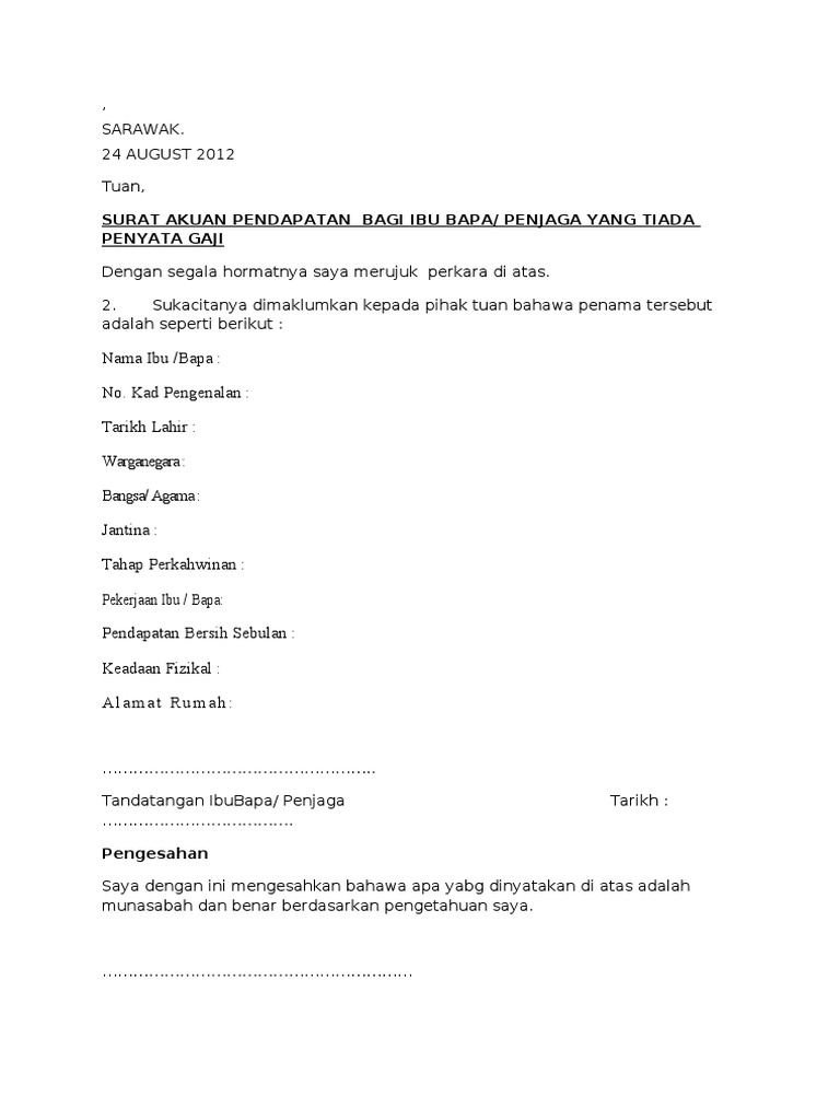 Contoh Surat Menggantikan Penyata Gaji