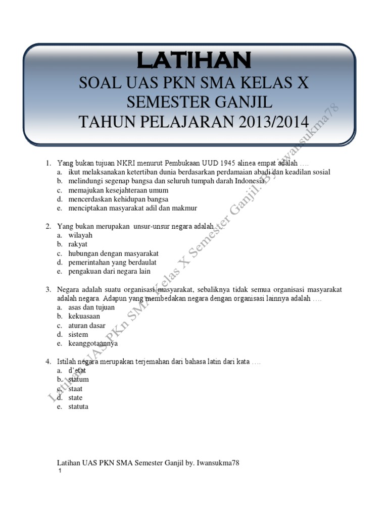 Soal Pkn Kls X Semester Genap Dan Ganjil