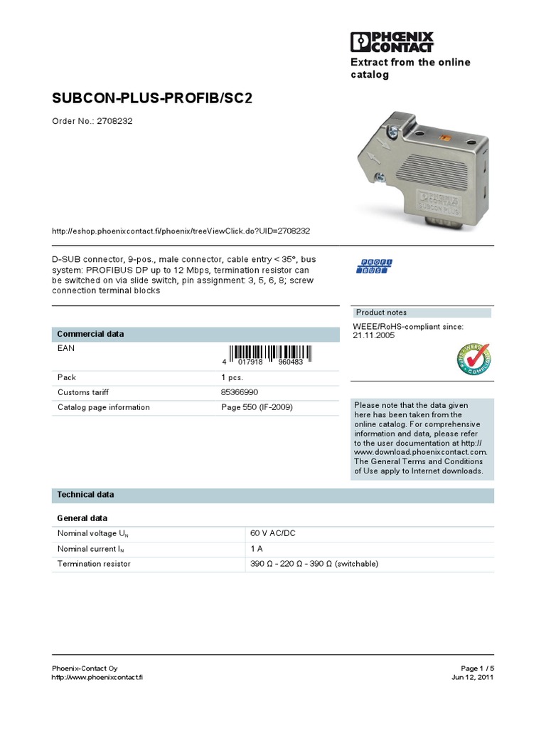 Subcon-Plus-Profib/Sc2: Order No.: 2708232 | PDF | Electrical Connector ...