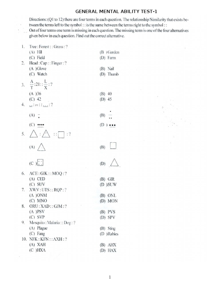 General Mental Ability Test-1 | PDF