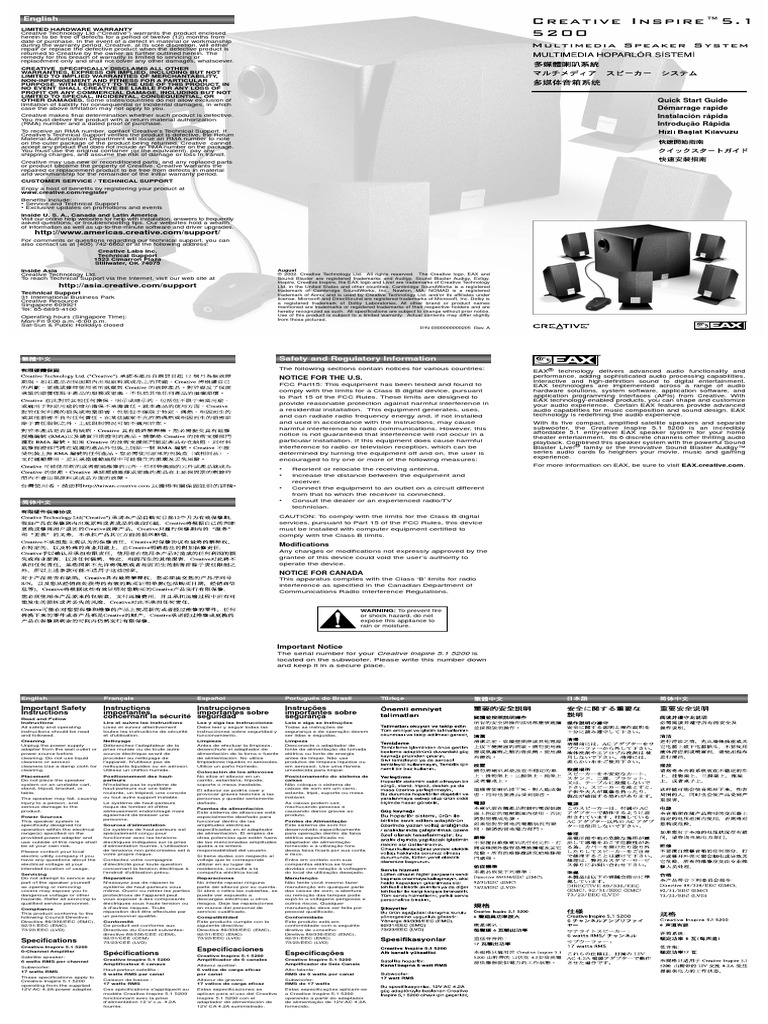 Creative Inspire 5.1 5200 User Manual | PDF | Radio | Electromagnetic