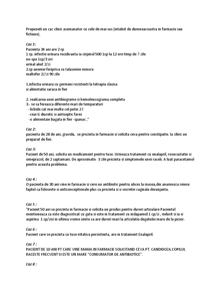 Propuneri Cazuri Clinice Din Farmacie