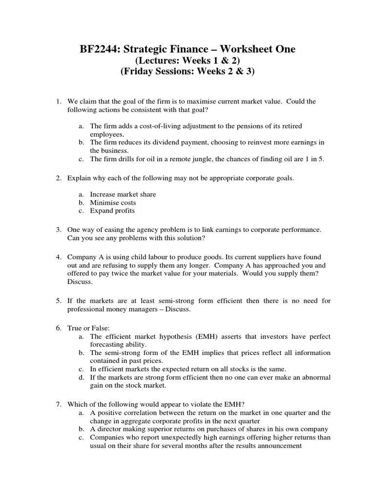 SF Worksheet One | PDF