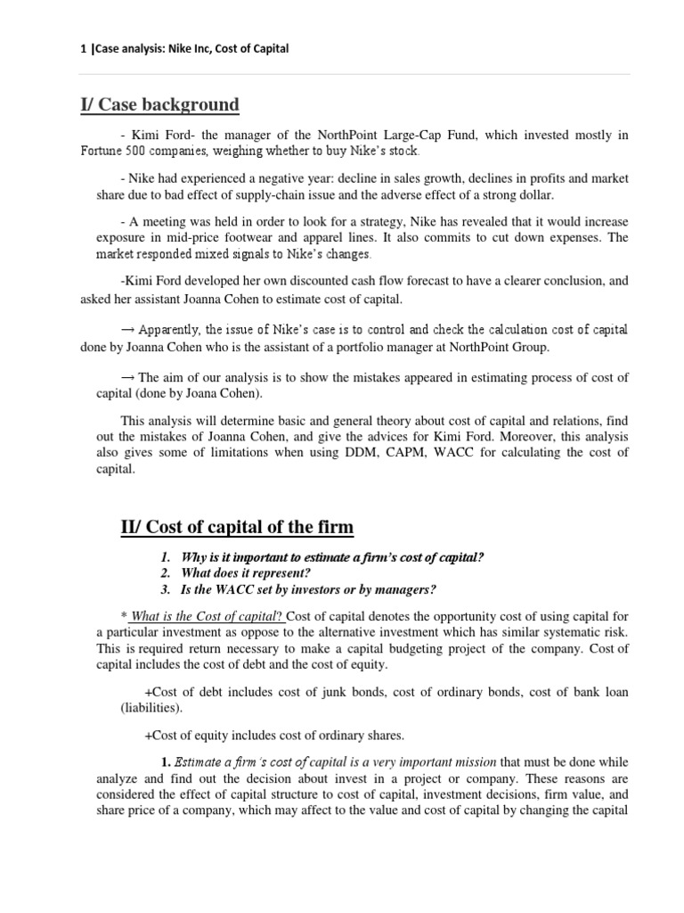 Nike Case Analysis PDF Cost Of Capital Beta Finance