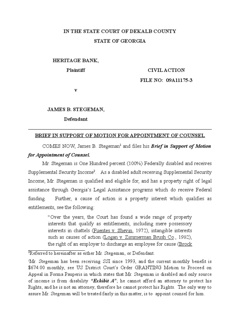 Brief in Support of Motion to Appoint Counsel Precedent Pro Se