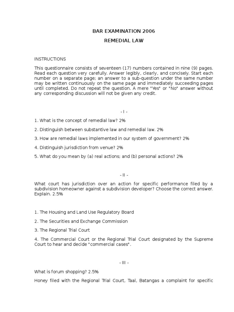 Bar Exam Questions (Remedial Law 2006 2013) PDF Probate