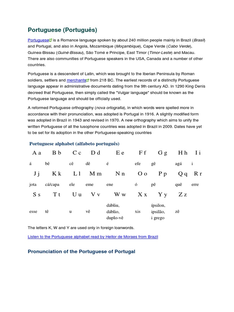 Portuguese Alphabet and Pronunciation Guide | PDF | Portuguese Language ...