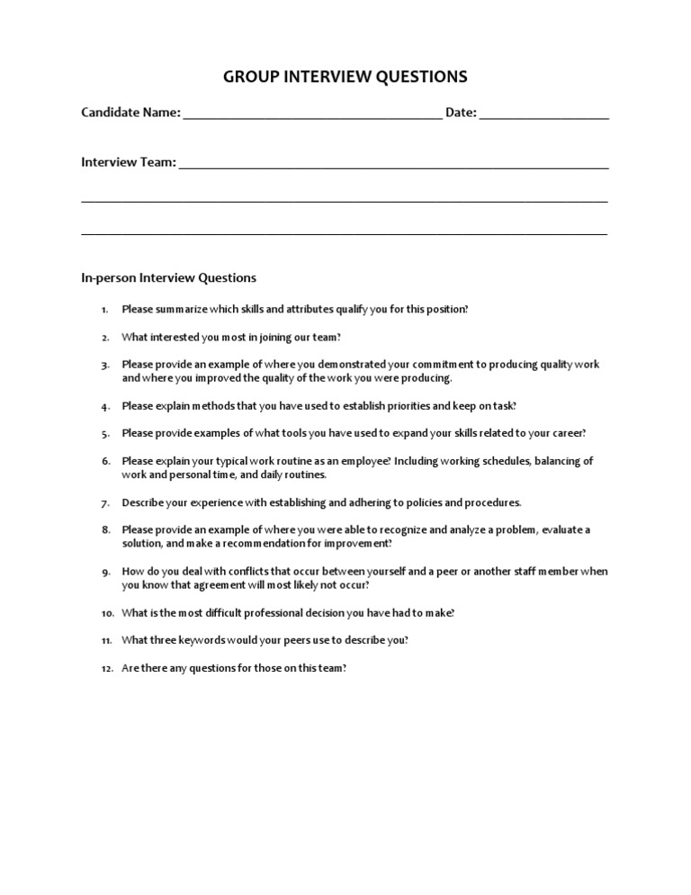 Group Interview Questions