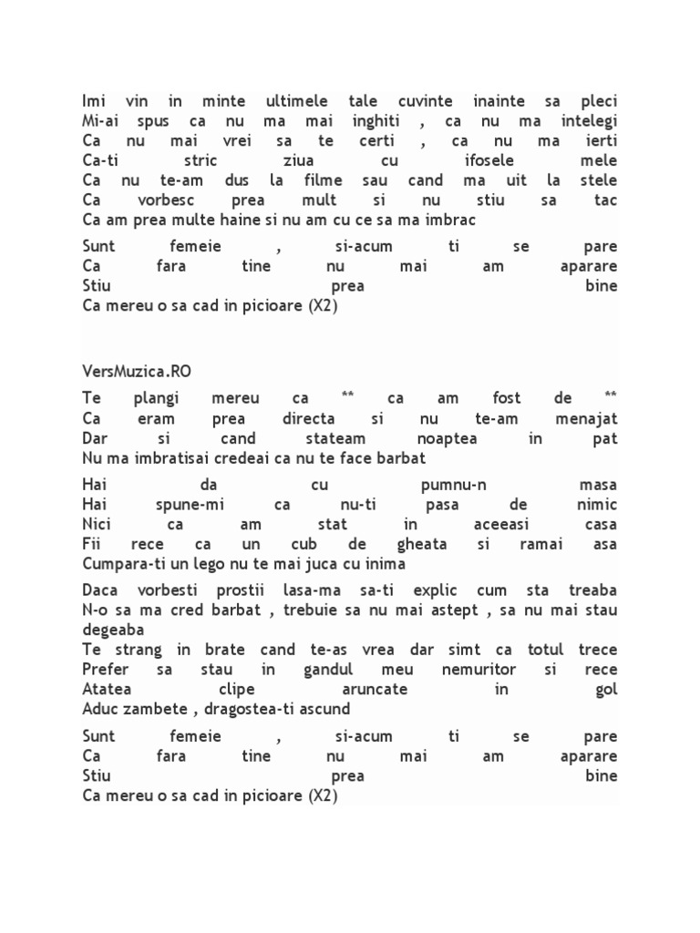 Imi Vin in Minte Ultimele Tale Cuvinte Inainte Sa Pleci | PDF