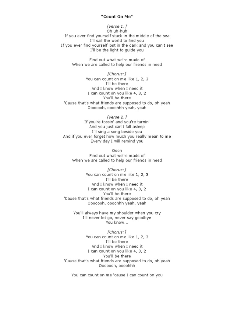 Count On Me(lyrics).doc | Recorded Music | Songs