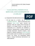 Itinerario "Iii Encuentro Literario en El Marco Del Xxviii Aniversario de La Unellez "
