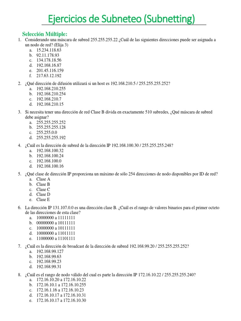 Practice of Subnetting | PDF | Dirección IP | Estándares de internet