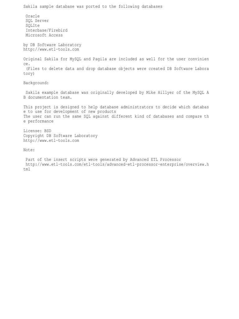Sakila Sample Database For Firebird ReadME | PDF | Art