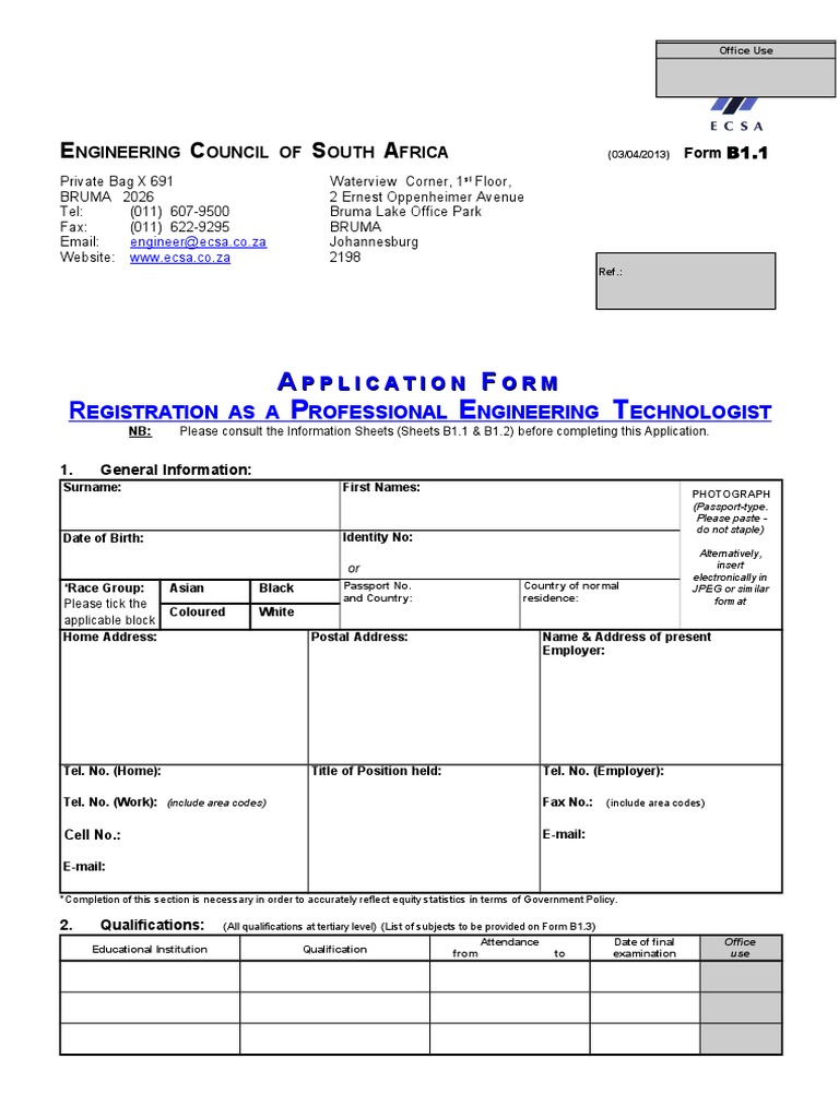 1B ECSA Technologist Appform | PDF | Science And Technology | Engineering