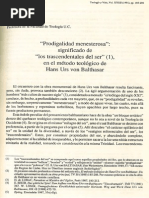 Meis W., A.-Prodgigalidad Menesterosa. Significado de los trascendentales del ser, en el método teológico de von Balthasar (TV 32, 1991, pp.185-204)