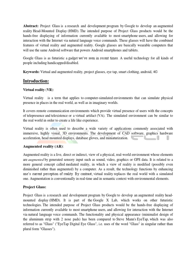Abstract:: Project Glass Is A Research and Development Program by ...