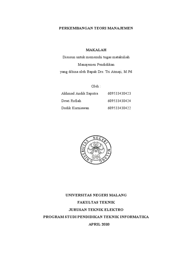 Contoh Makalah Perkembangan Teori Manajemen