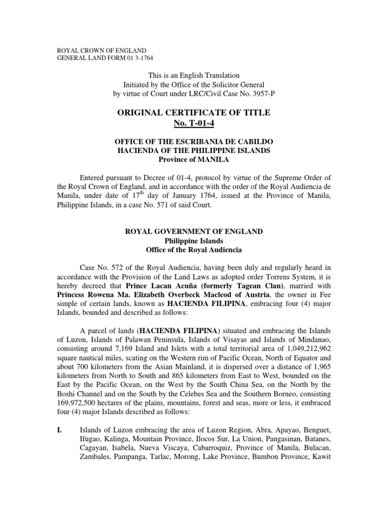 Original Certificate of Title T-01-4 | PDF