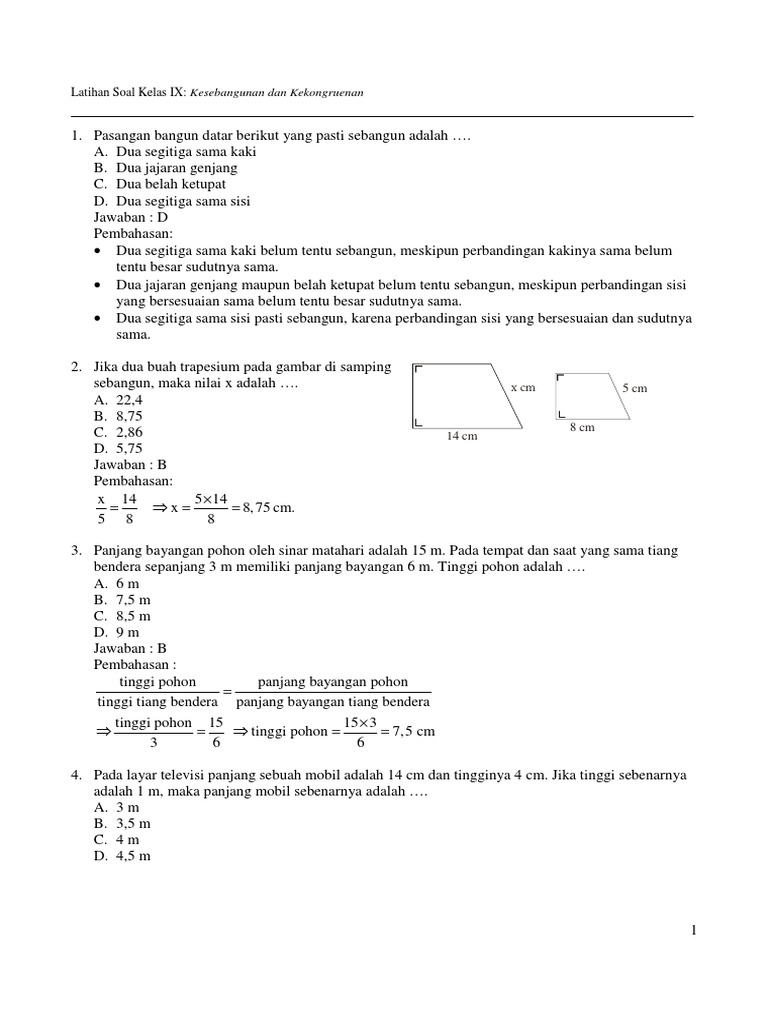 Contoh Soal Matematika Kelas 9 Semester 1 Beserta