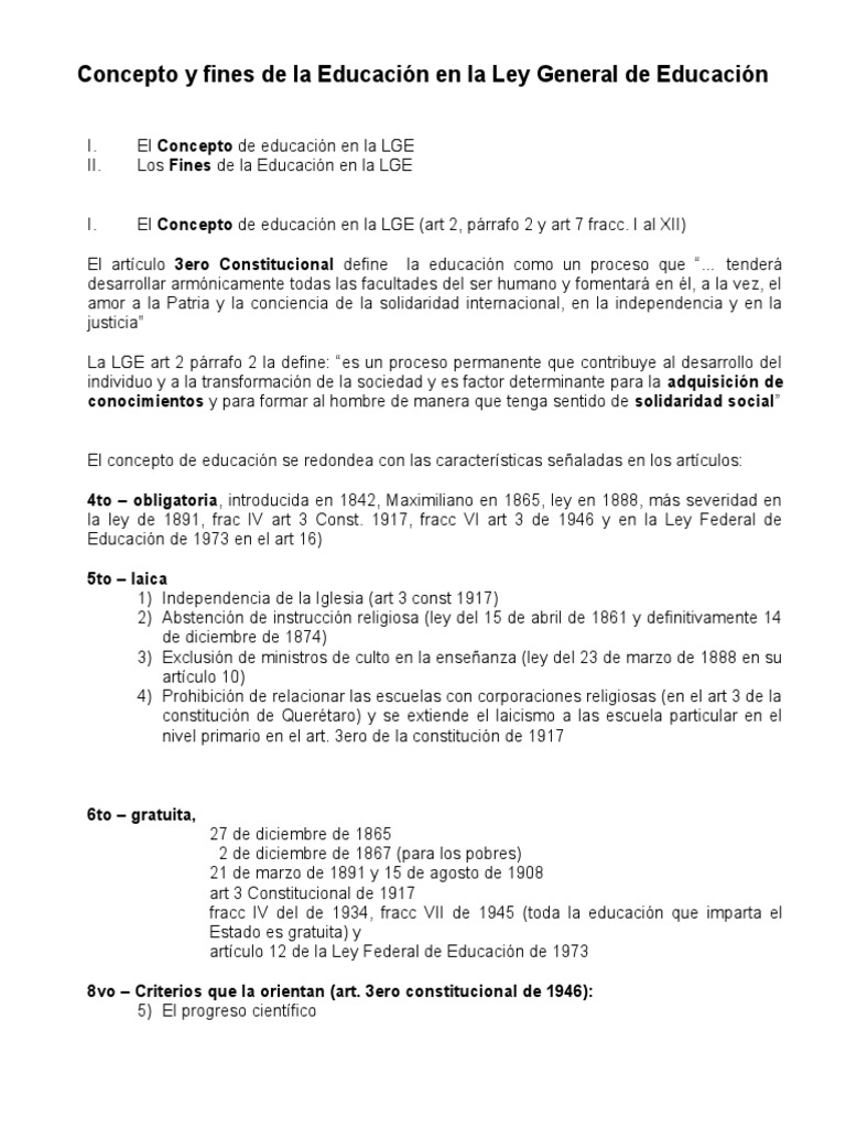 Concepto y Fines de La Educación en La Ley General de Educación | PDF ...