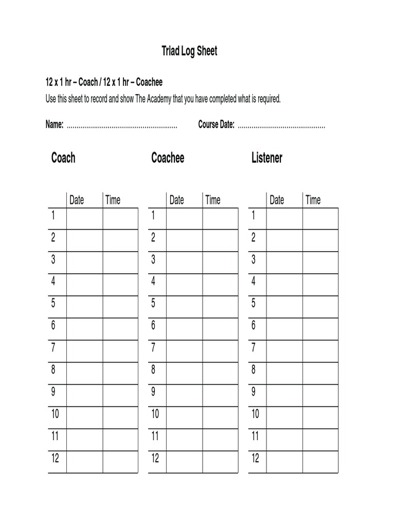 H C A o C Hee C A o C Listener: T Riad Log Sheet | PDF
