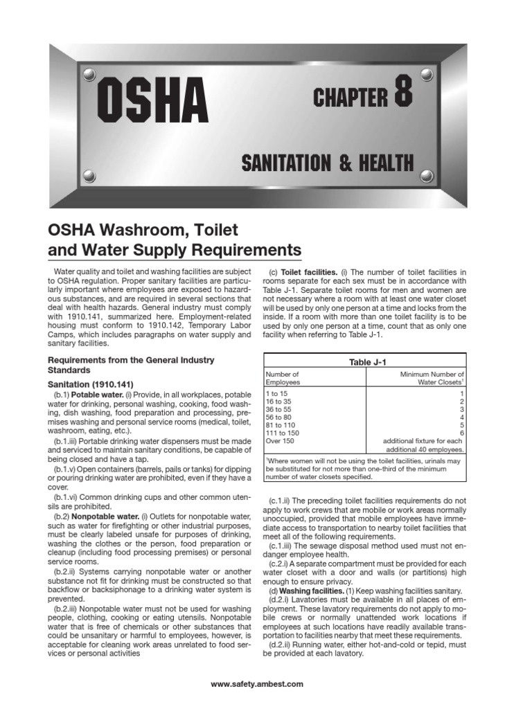 Sanitation & Health OSHA Washroom, Toilet and Water Supply