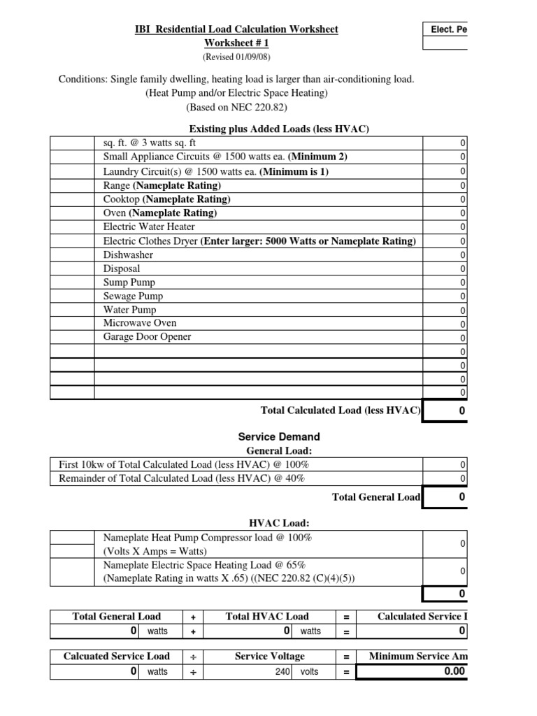 residential electrical load calculations