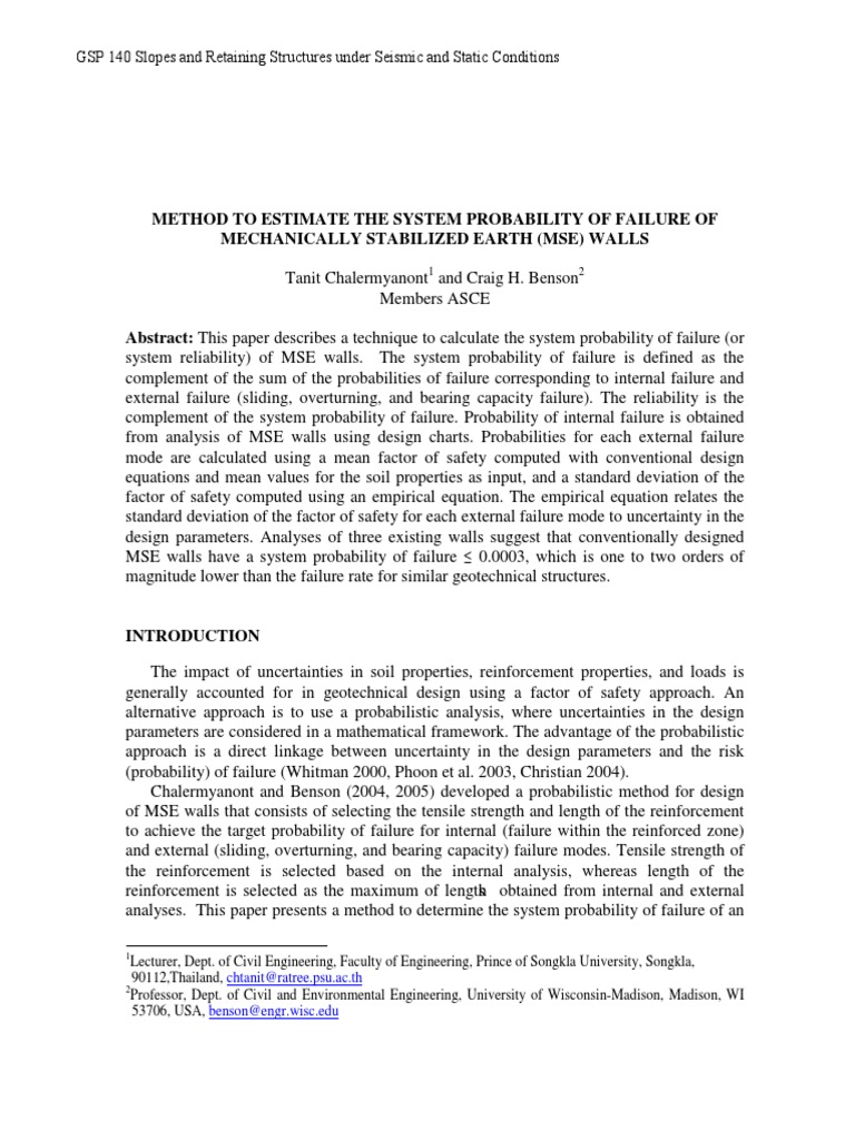 Method To Estimate The System Probability of Failure of Mechanicaly ...
