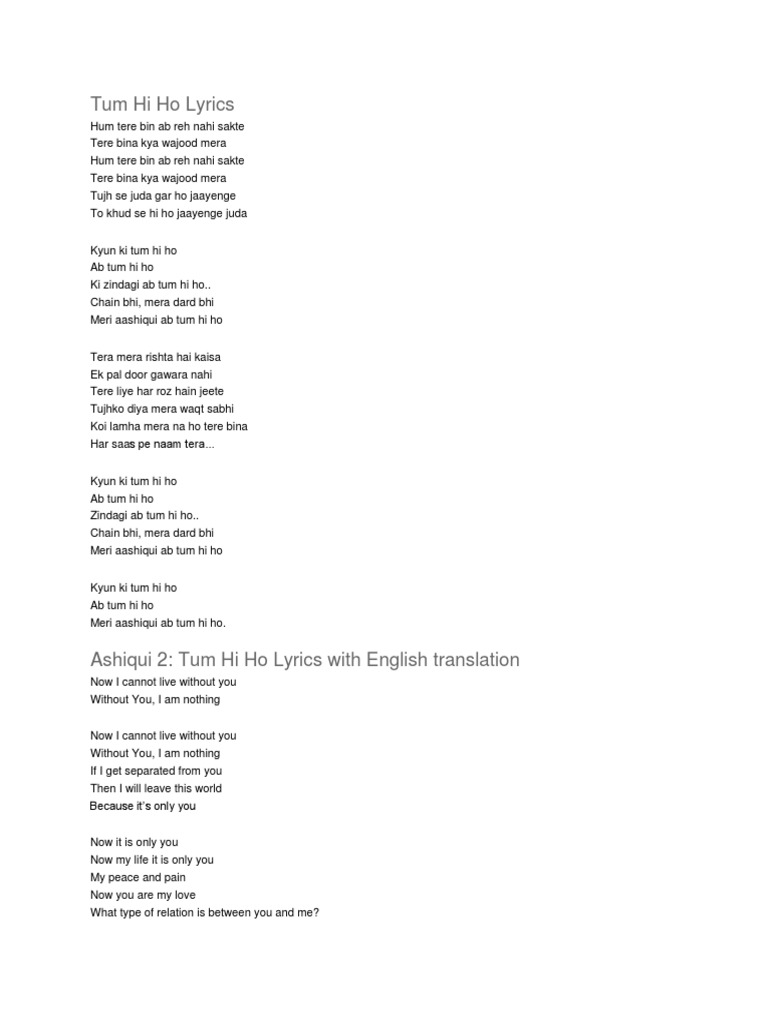 Tum Hi Ho Lyrics Pdf