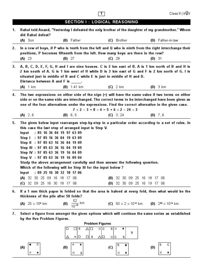 Class 9 Logical Reasoning Questions | PDF