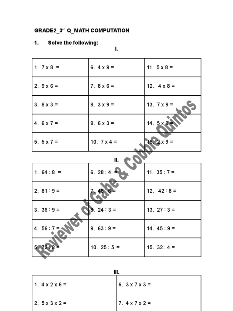Grade2 3rd Q Math Computation | PDF | Teaching Methods & Materials ...