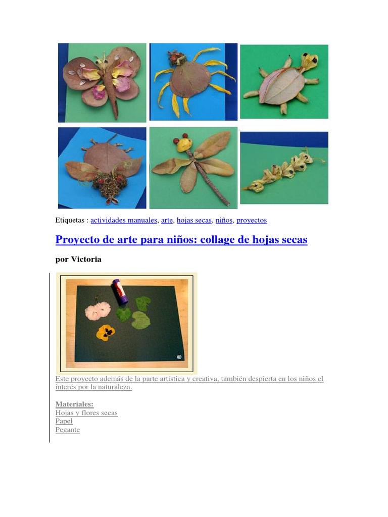 Proyecto de Arte para Niños: Collage de Hojas Secas: Por Victoria | PDF |  Arboles | Papel