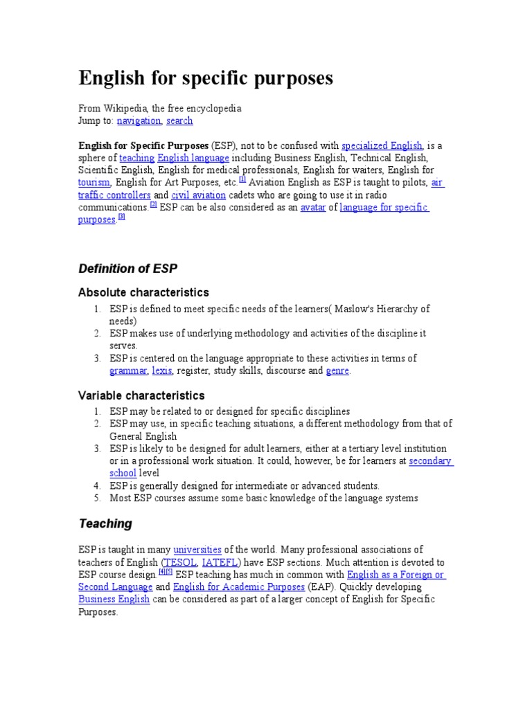English For Specific Purposes English Language Linguistics
