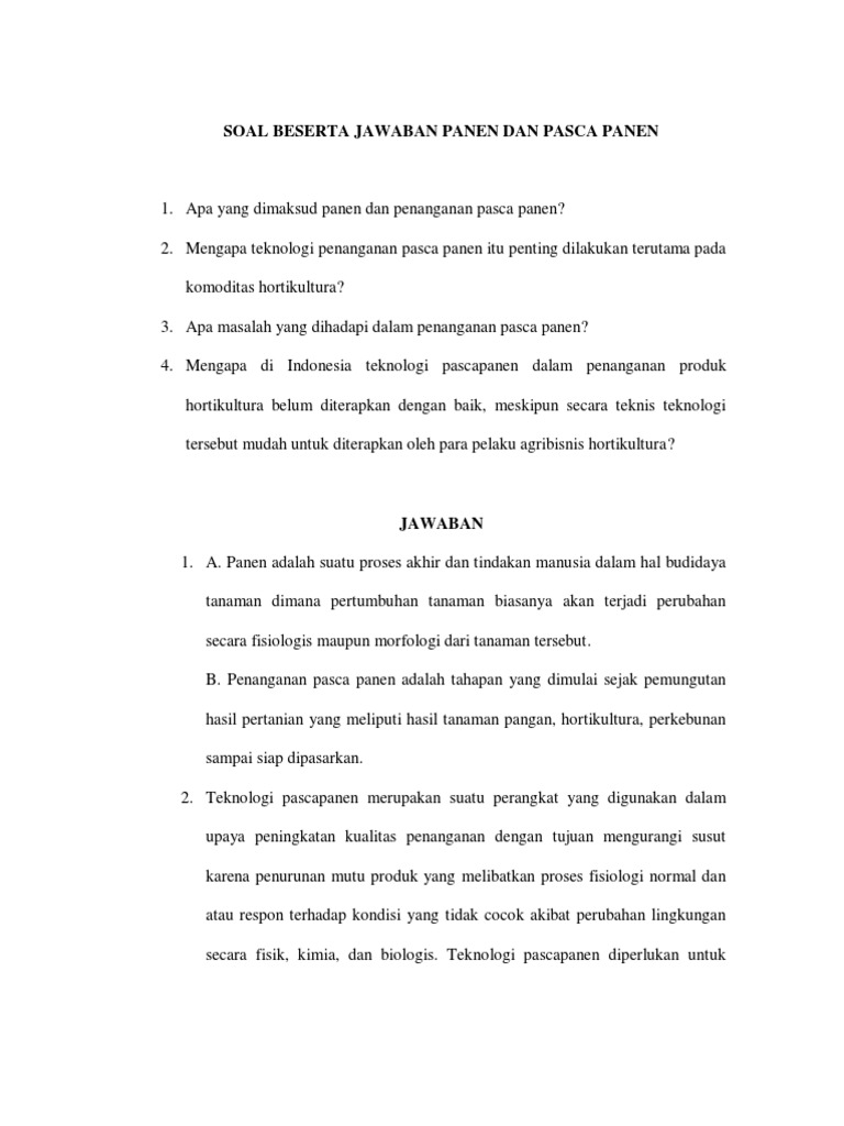Soal Beserta Jawaban Panen Dan Pasca Panen Soal Beserta Jawaban Panen Dan Pasca Panen