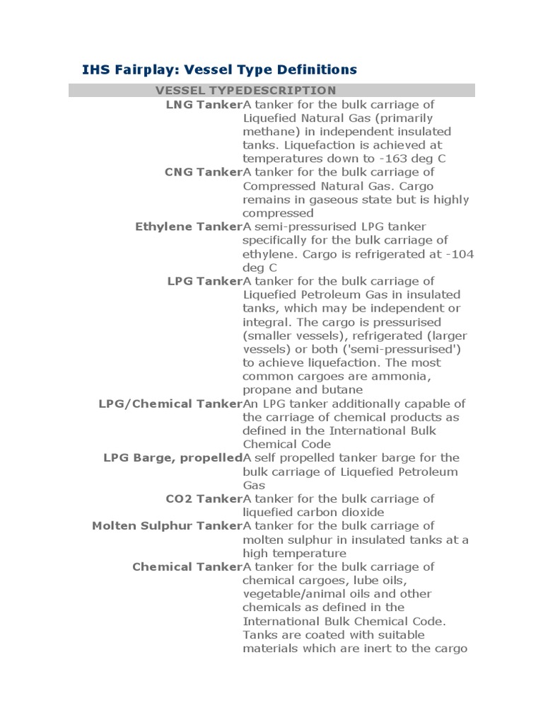 Vessel Type Definitions and Descriptions | PDF | Oil Tanker | Dredging