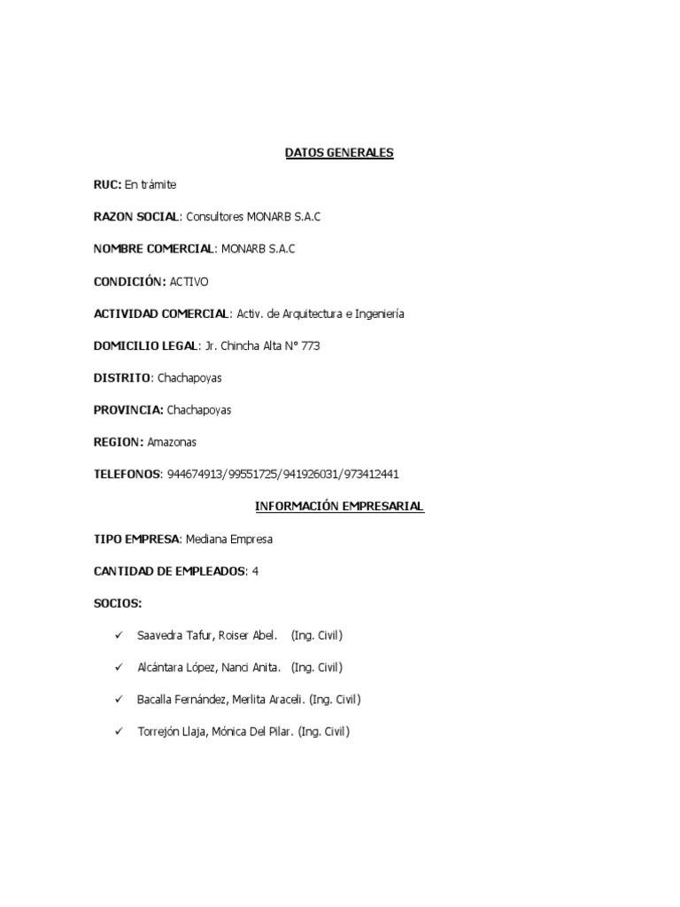 Consultores MONARB S.A.C: Servicios de Ingeniería | PDF | Contabilidad ...