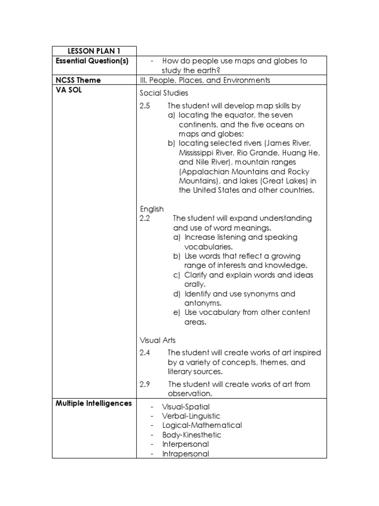 Lesson Plan 1 | PDF | Classroom | Map