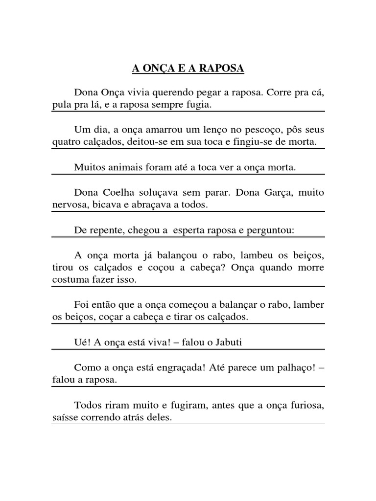 A Onça e A Raposa | PDF | Lazer