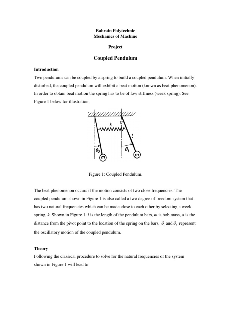 Coupled Pendulum Pendulum Oscillation