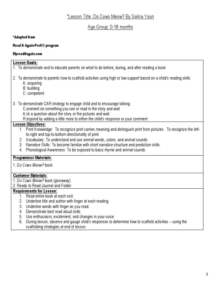 Do Cows Meow - Lesson Plan Edited | PDF | Old Mac Donald Had A Farm ...