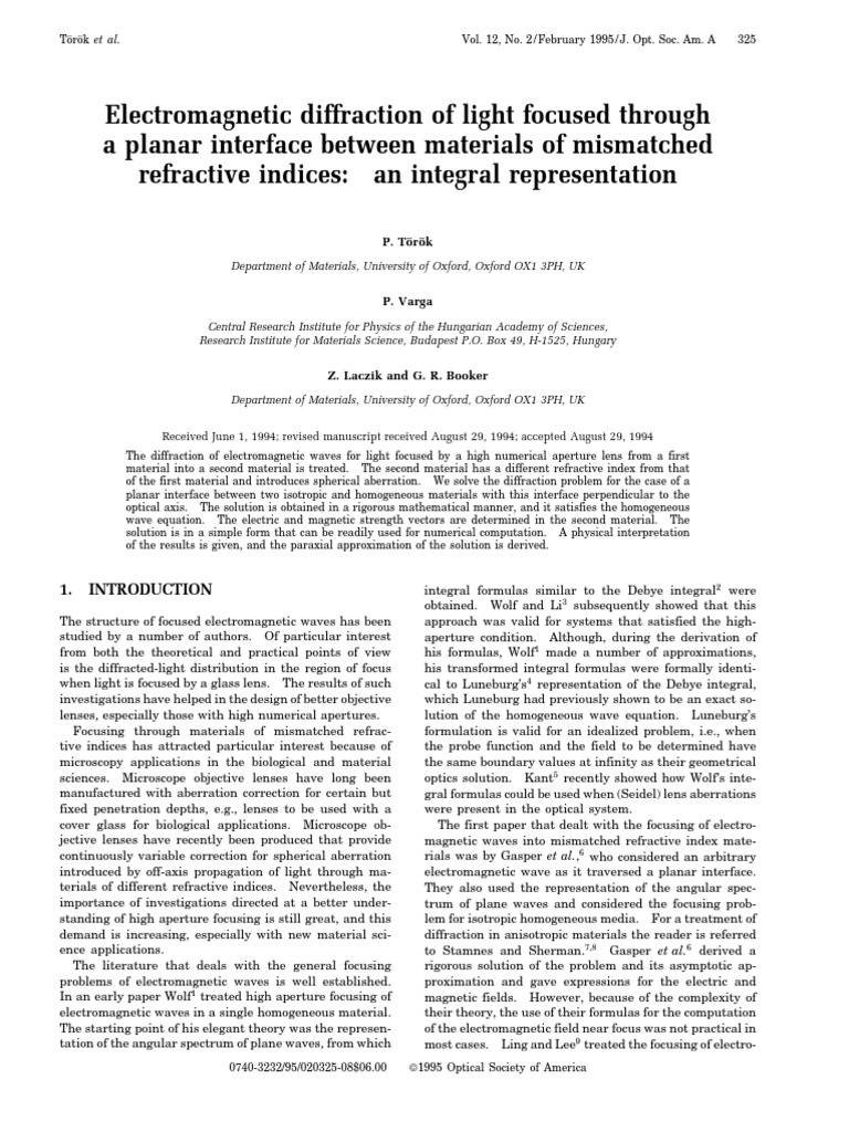 Diffraction in Optical Systems. I. An Integral